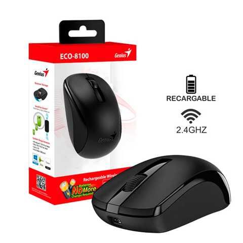 MOUSE GENIUS ECO-8100 WIRELESS BLUEEYE RECARGABLE NEGRO